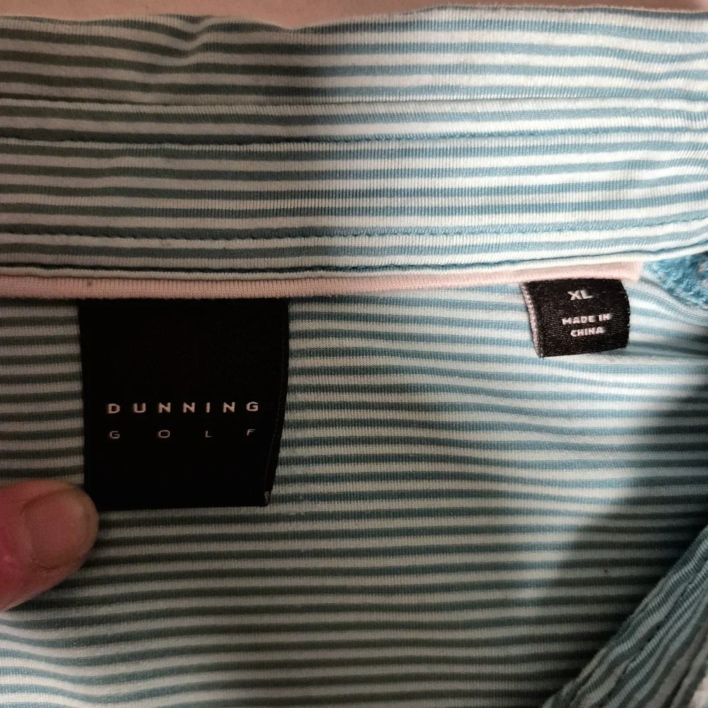 Dunning‎ Golf Mens XL Teal Striped Performance Polo Shirt Stretch